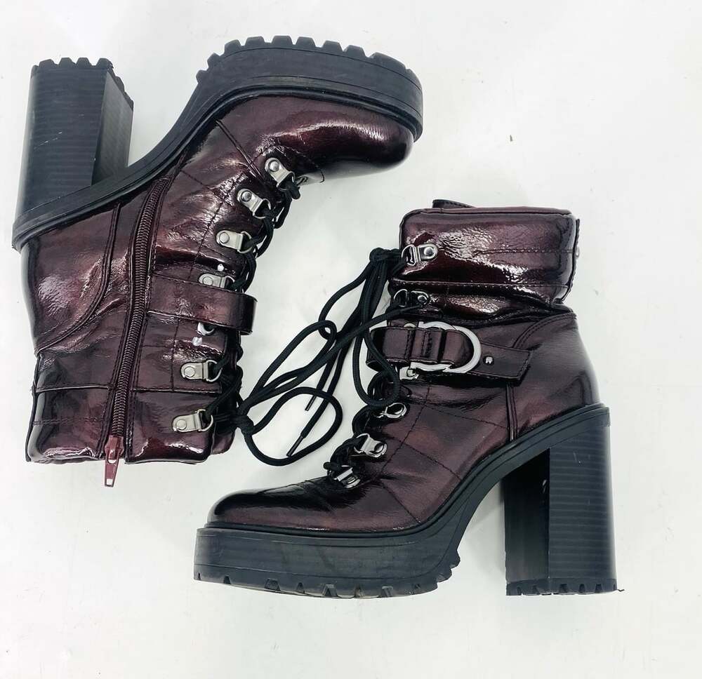 GBG Guess Burgundy Platform Combat Boots Womens 8 Y2K Bratz Chunky Heel Goth